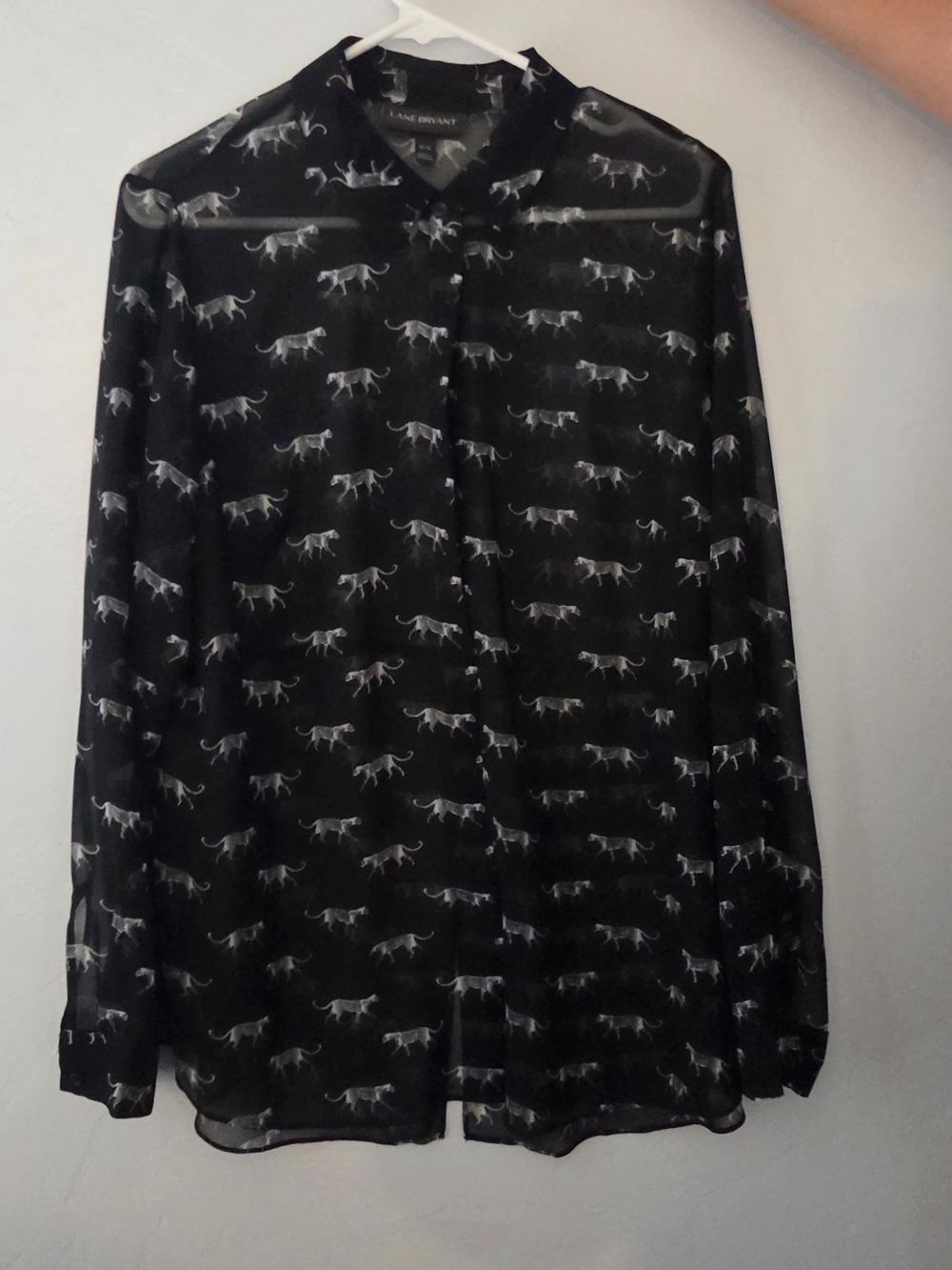 Lane Bryant Sheer Black Leopard Print Button-Up Blouse